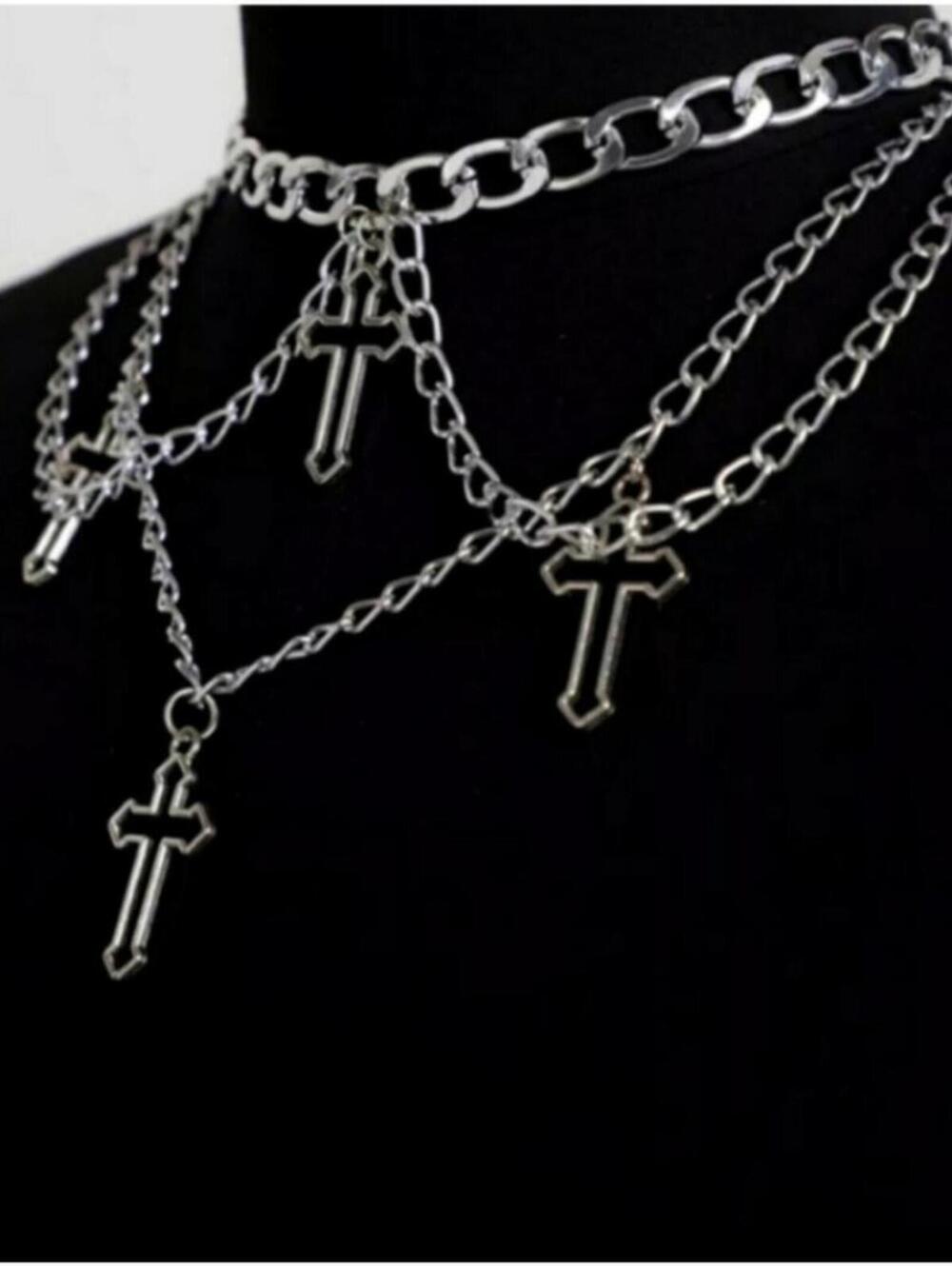 Cross Chain Choker Necklace
